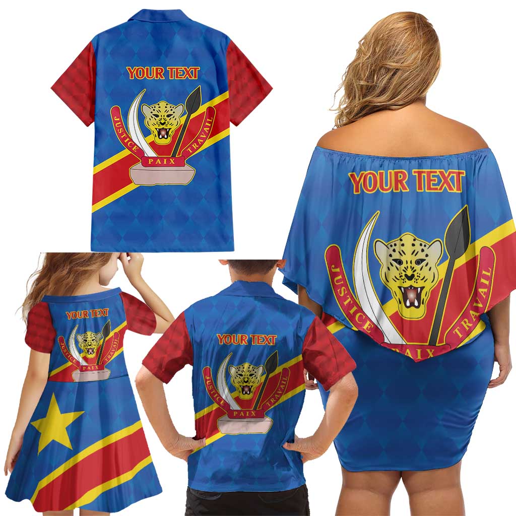 Democratic Republic of the Congo Personalized Family Matching Off Shoulder Short Dress and Hawaiian Shirt Flag Style - Wonder Print Shop