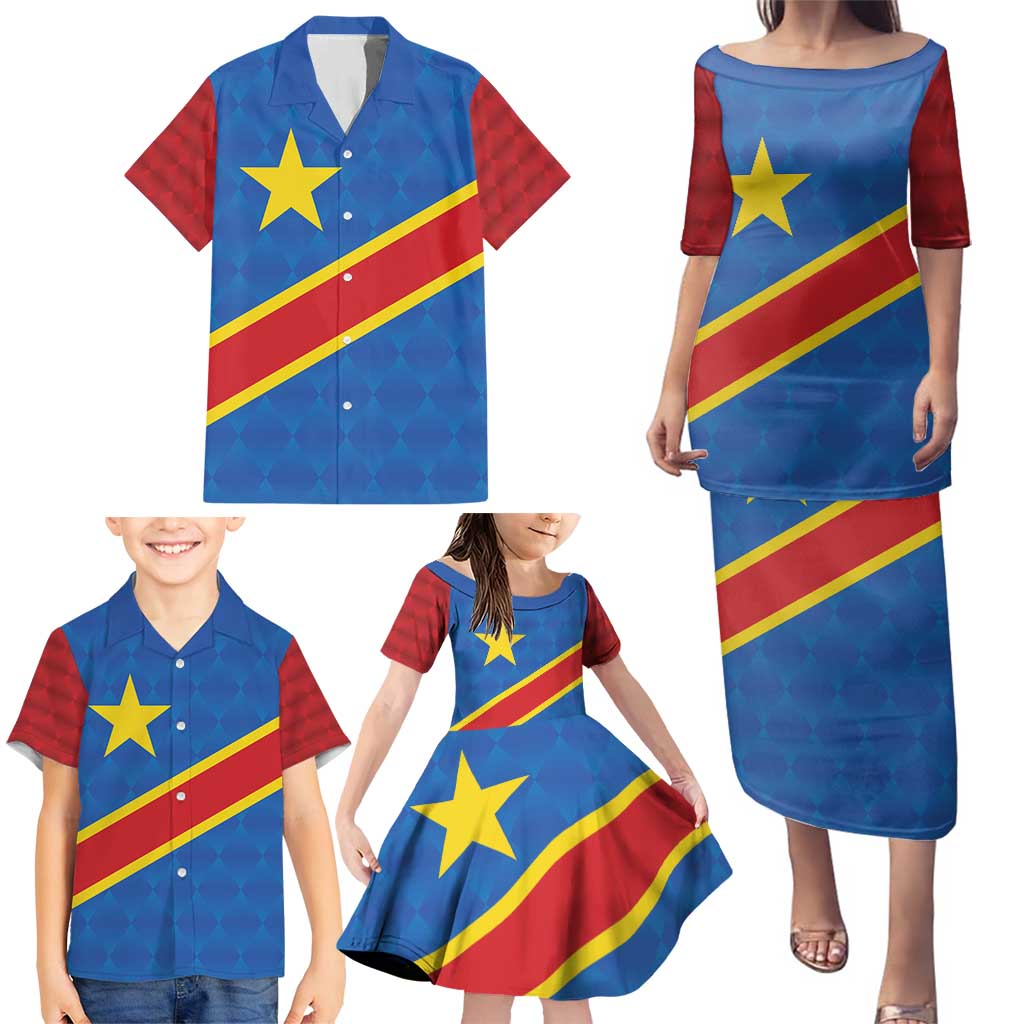 Democratic Republic of the Congo Personalized Family Matching Puletasi and Hawaiian Shirt Flag Style - Wonder Print Shop