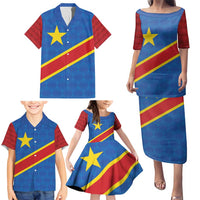Democratic Republic of the Congo Personalized Family Matching Puletasi and Hawaiian Shirt Flag Style - Wonder Print Shop