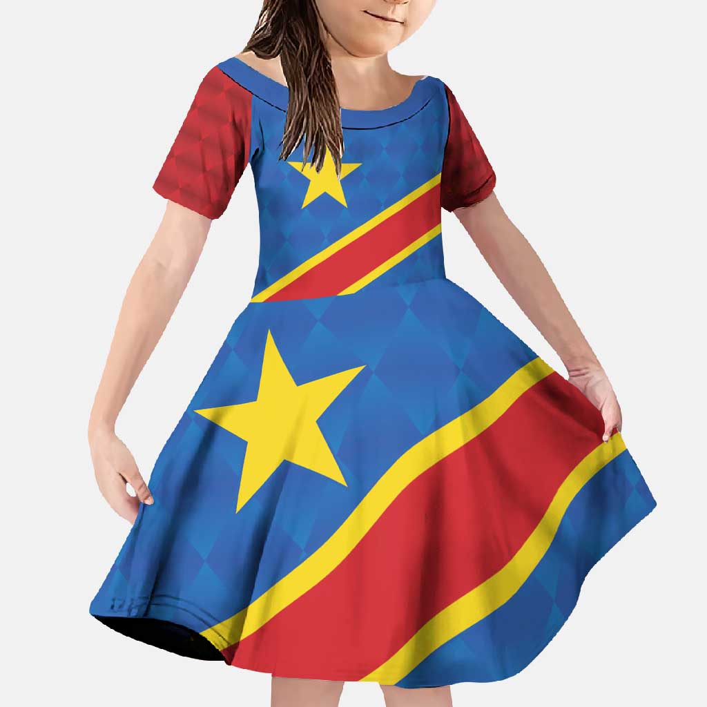 Democratic Republic of the Congo Personalized Family Matching Short Sleeve Bodycon Dress and Hawaiian Shirt Flag Style - Wonder Print Shop