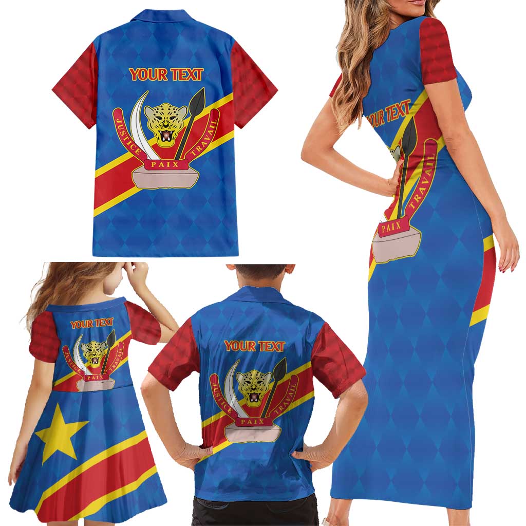 Democratic Republic of the Congo Personalized Family Matching Short Sleeve Bodycon Dress and Hawaiian Shirt Flag Style - Wonder Print Shop