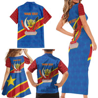 Democratic Republic of the Congo Personalized Family Matching Short Sleeve Bodycon Dress and Hawaiian Shirt Flag Style - Wonder Print Shop