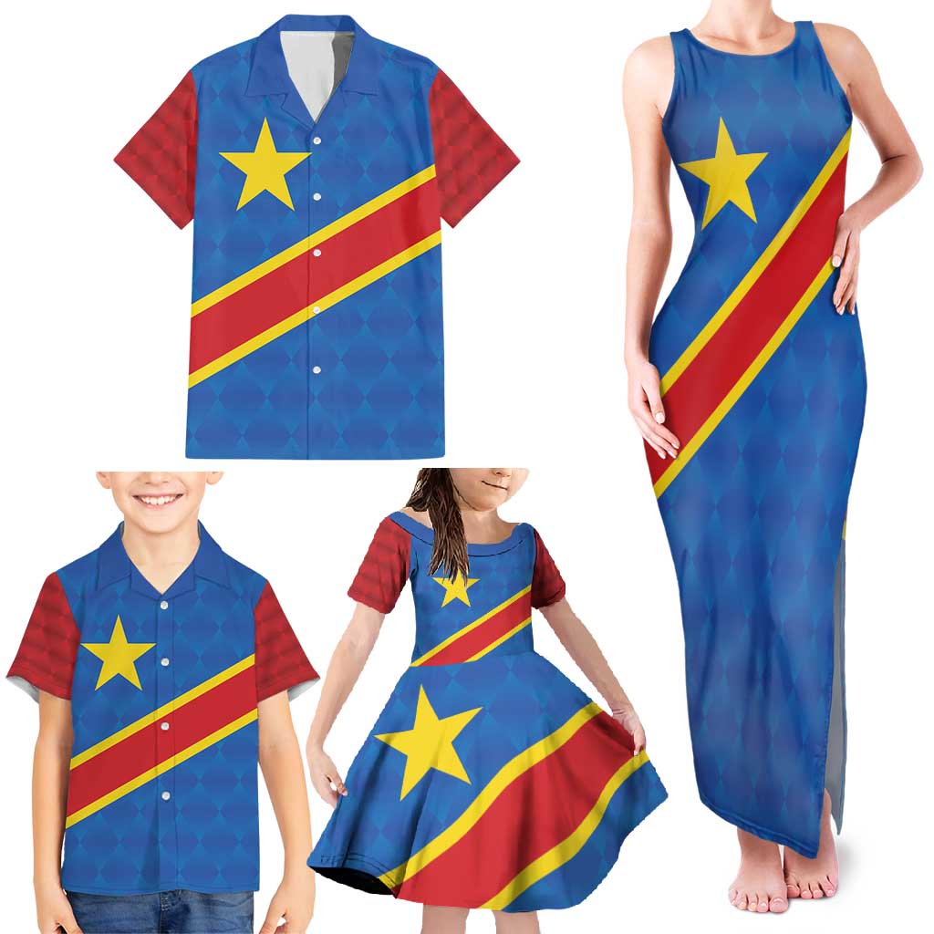 Democratic Republic of the Congo Personalized Family Matching Tank Maxi Dress and Hawaiian Shirt Flag Style - Wonder Print Shop