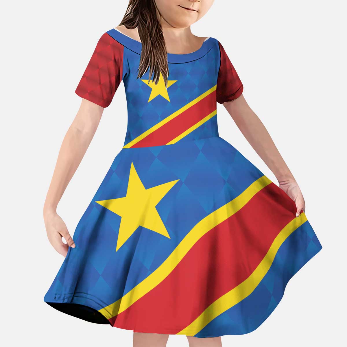 Democratic Republic of the Congo Personalized Kid Short Sleeve Dress Flag Style - Wonder Print Shop