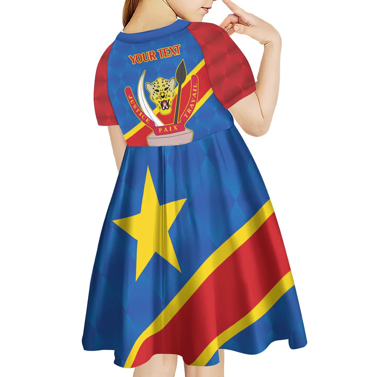 Democratic Republic of the Congo Personalized Kid Short Sleeve Dress Flag Style - Wonder Print Shop