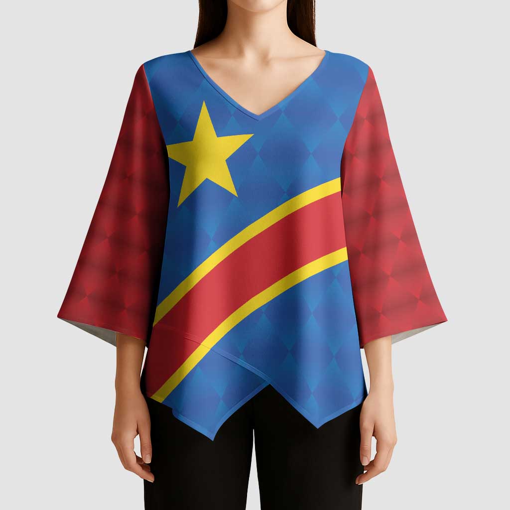 Africa DR of the Congo Personalized Kimono Sleeve Blouse Flag Style