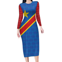 Democratic Republic of the Congo Personalized Long Sleeve Bodycon Dress Flag Style - Wonder Print Shop