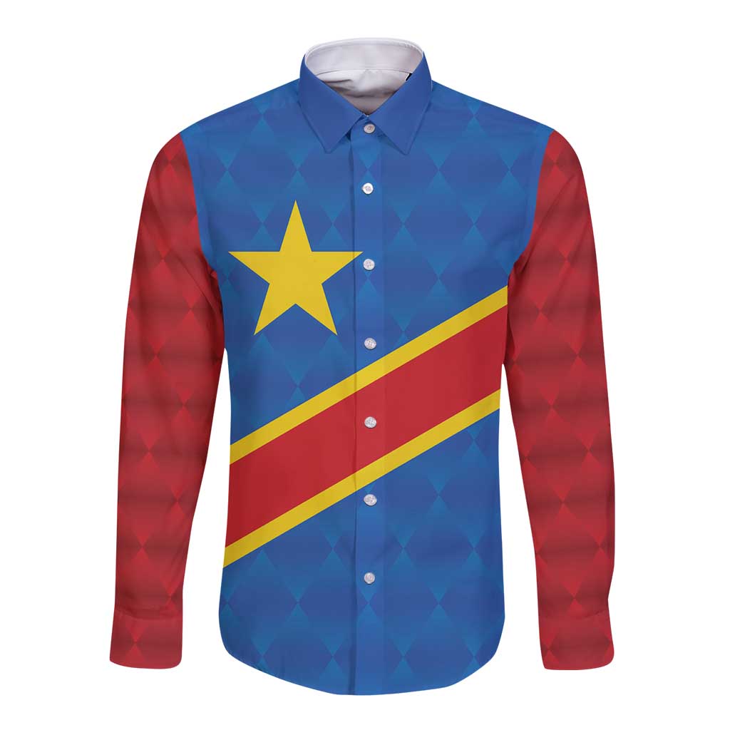 Democratic Republic of the Congo Personalized Long Sleeve Button Shirt Flag Style - Wonder Print Shop