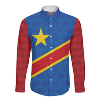 Democratic Republic of the Congo Personalized Long Sleeve Button Shirt Flag Style - Wonder Print Shop
