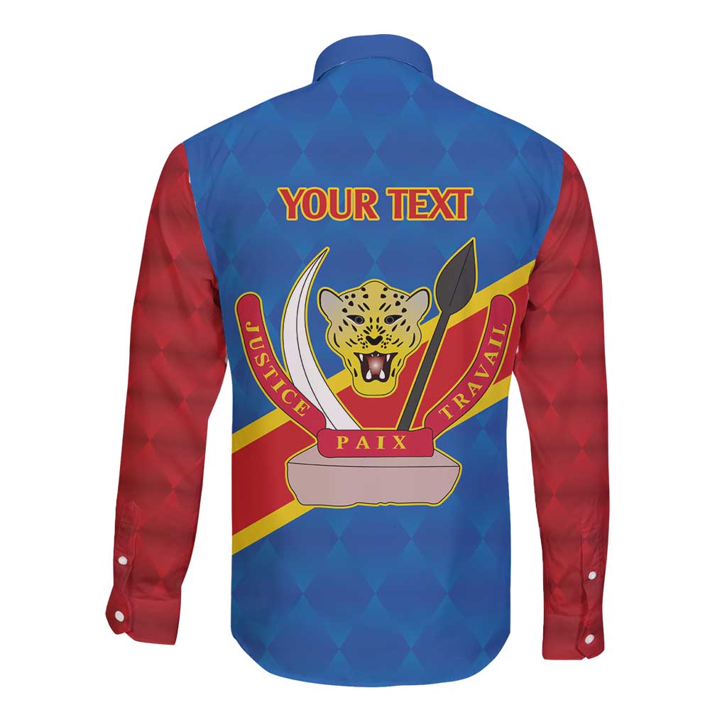 Democratic Republic of the Congo Personalized Long Sleeve Button Shirt Flag Style - Wonder Print Shop