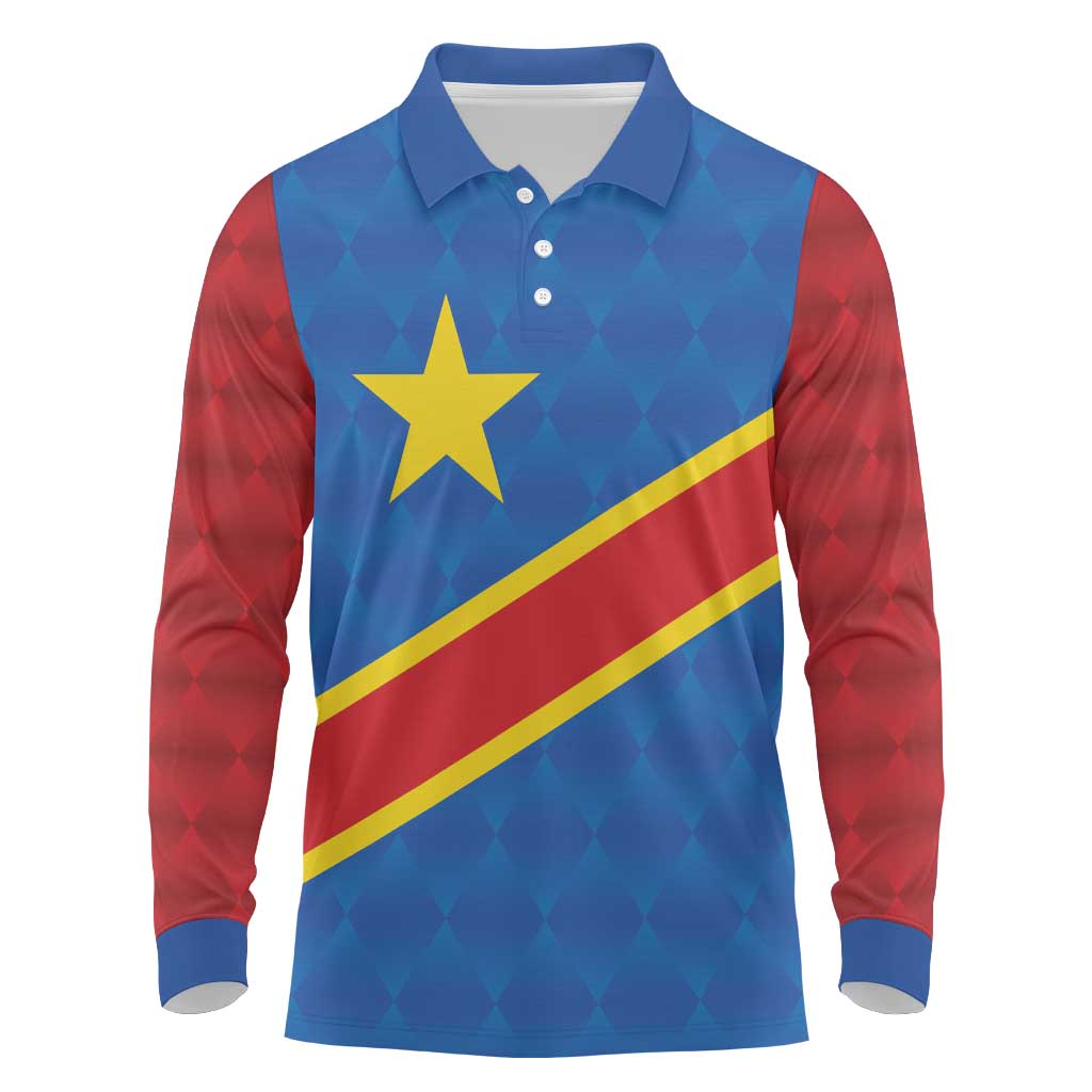 Democratic Republic of the Congo Personalized Long Sleeve Polo Shirt Flag Style - Wonder Print Shop