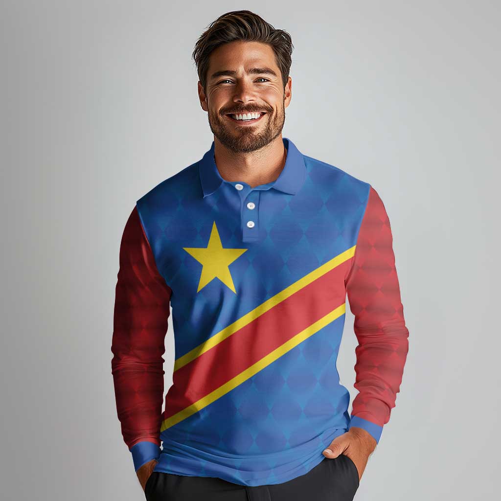 Democratic Republic of the Congo Personalized Long Sleeve Polo Shirt Flag Style - Wonder Print Shop