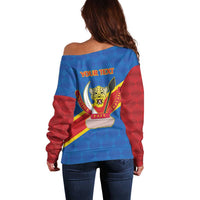 Democratic Republic of the Congo Personalized Off Shoulder Sweater Flag Style - Wonder Print Shop
