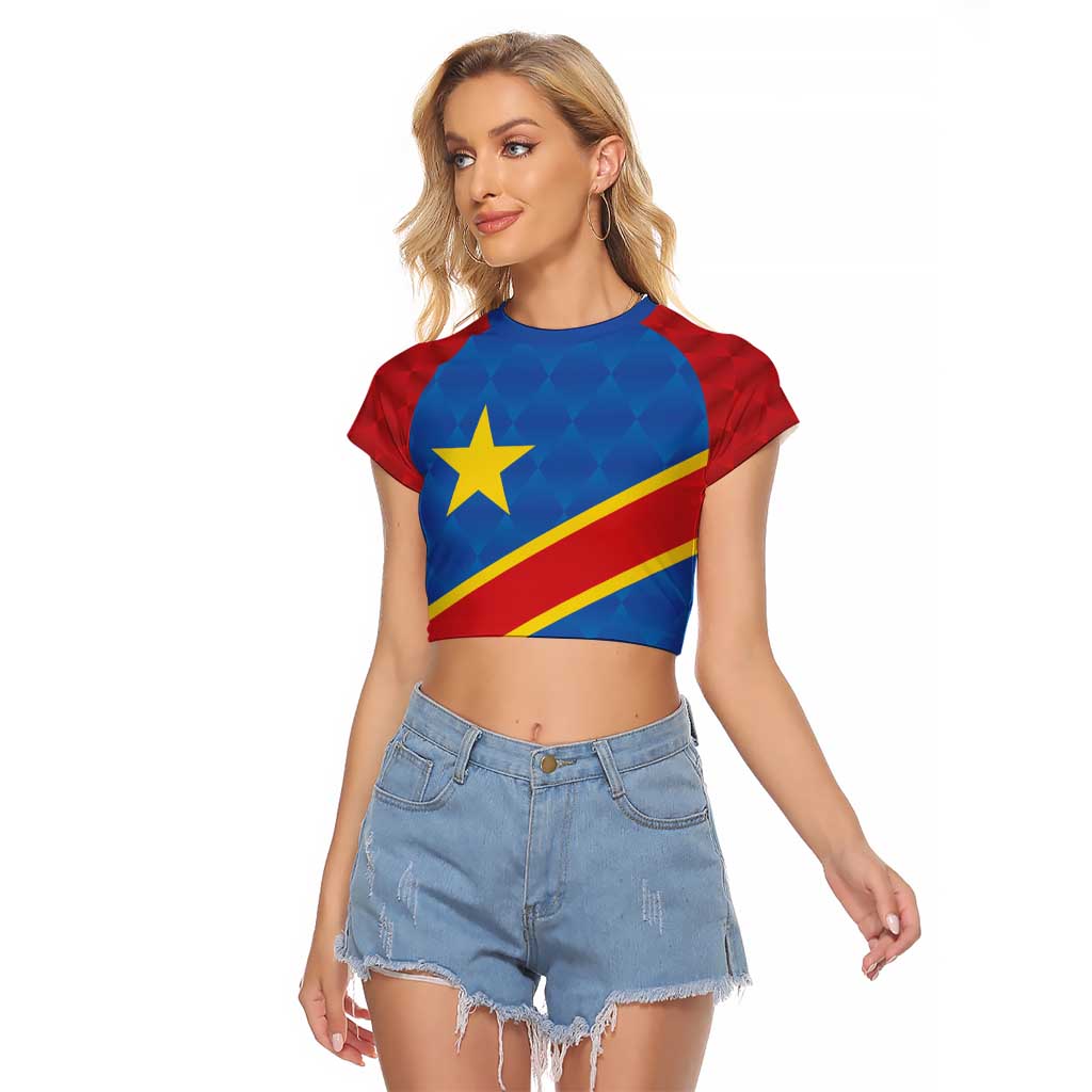 Democratic Republic of the Congo Personalized Raglan Cropped T Shirt Flag Style - Wonder Print Shop