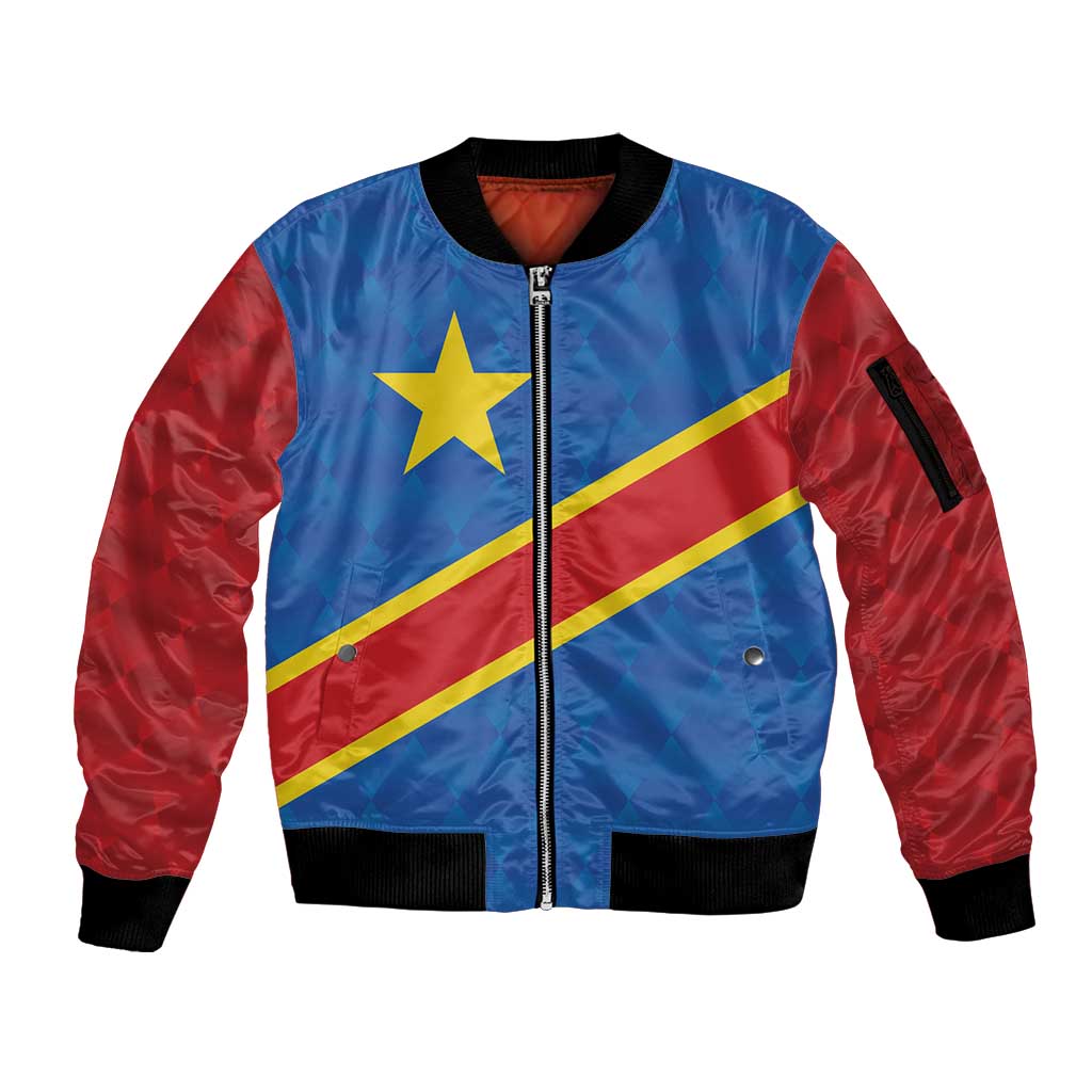 Democratic Republic of the Congo Personalized Sleeve Zip Bomber Jacket Flag Style - Wonder Print Shop