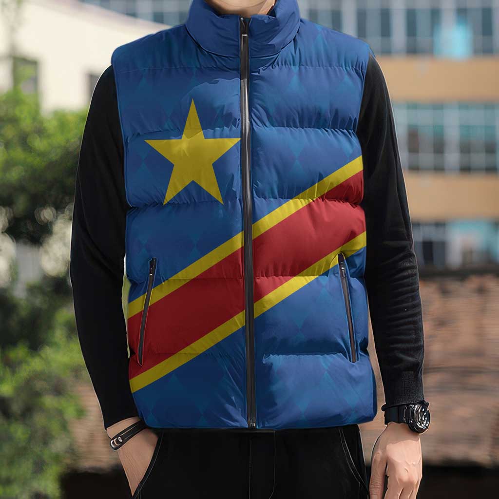 Africa DR of the Congo Personalized Sleeveless Puffer Jacket Flag Style