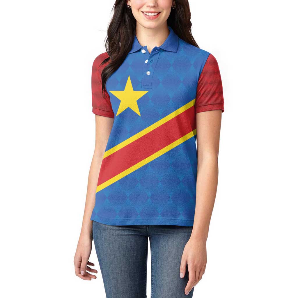 Democratic Republic of the Congo Personalized Women Polo Shirt Flag Style - Wonder Print Shop