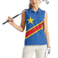 Democratic Republic of the Congo Personalized Women Sleeveless Polo Shirt Flag Style - Wonder Print Shop