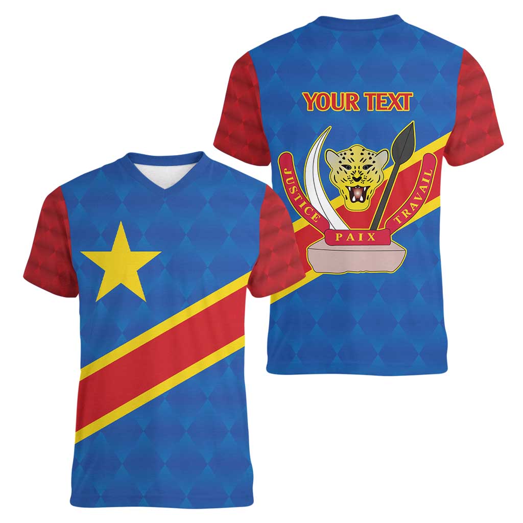 Democratic Republic of the Congo Personalized Women V-Neck T-Shirt Flag Style - Wonder Print Shop