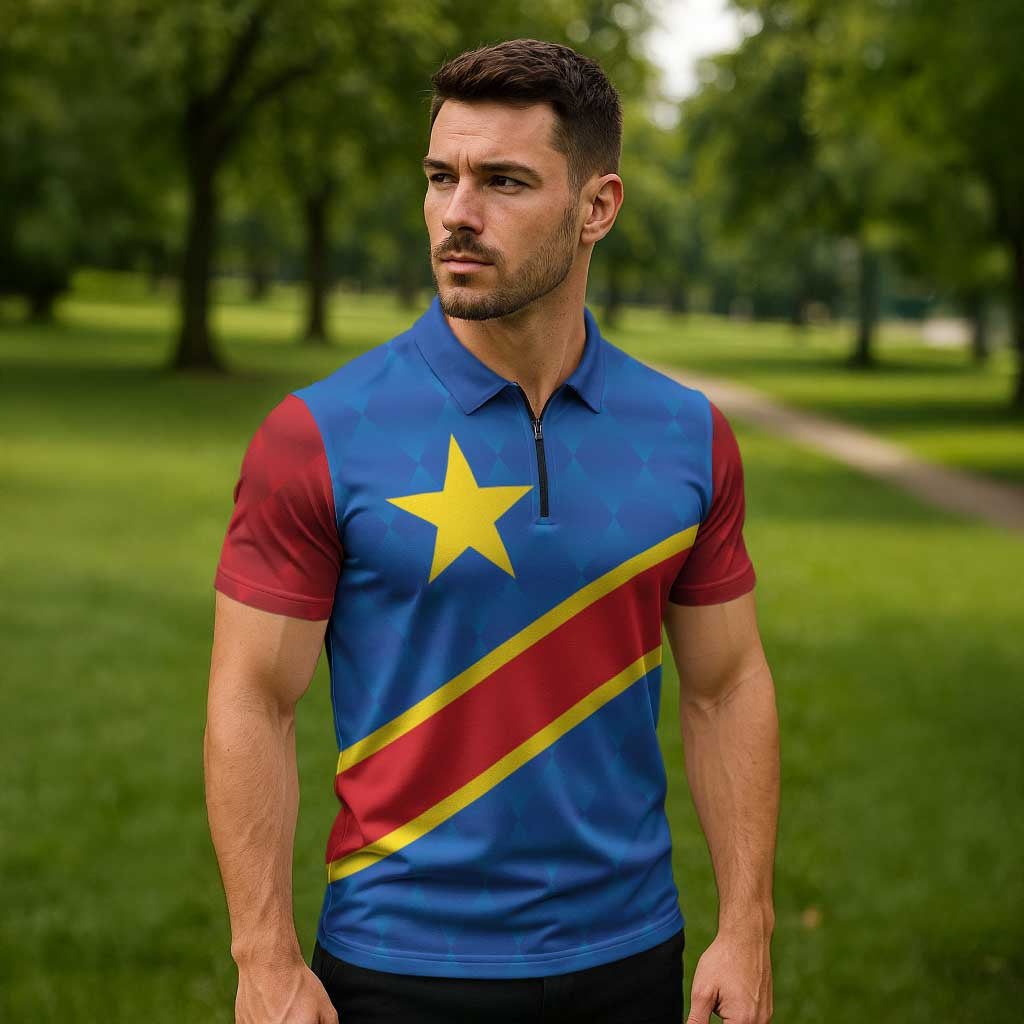Africa DR of the Congo Personalized Zipper Polo Shirt Flag Style