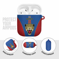 Africa DR Congo Football Custom AirPods Case Blue Leopard Skin Pattern