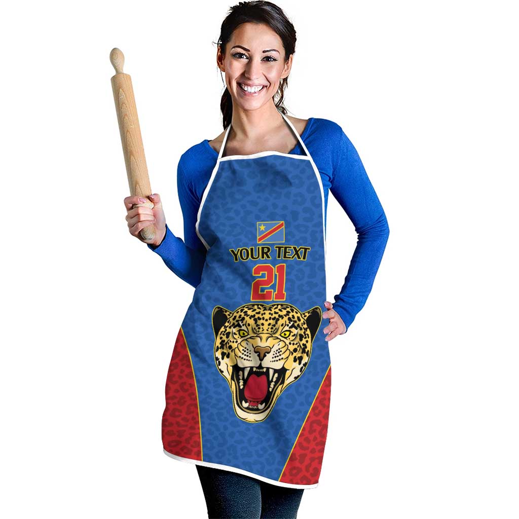 Africa DR Congo Football Custom Apron Blue Leopard Skin Pattern