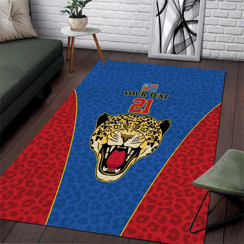 DR Congo Football Custom Area Rug Blue Leopard Skin Pattern - Wonder Print Shop
