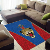 DR Congo Football Custom Area Rug Blue Leopard Skin Pattern - Wonder Print Shop