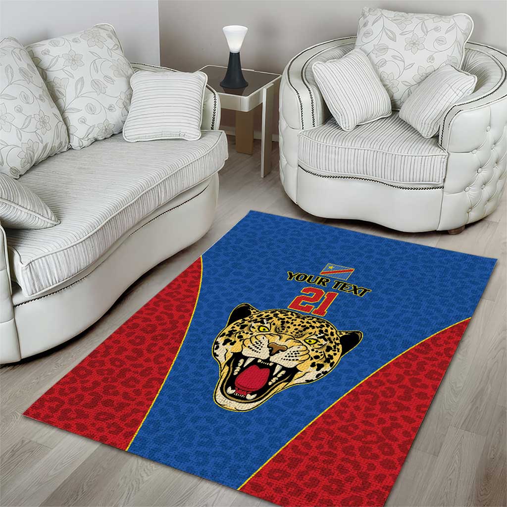 DR Congo Football Custom Area Rug Blue Leopard Skin Pattern - Wonder Print Shop
