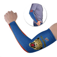 Africa DR Congo Football Custom Arm Sleeves Blue Leopard Skin Pattern