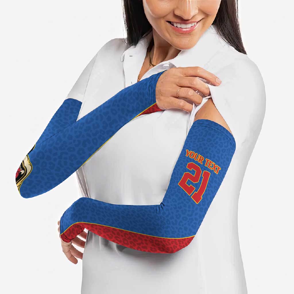 Africa DR Congo Football Custom Arm Sleeves Blue Leopard Skin Pattern