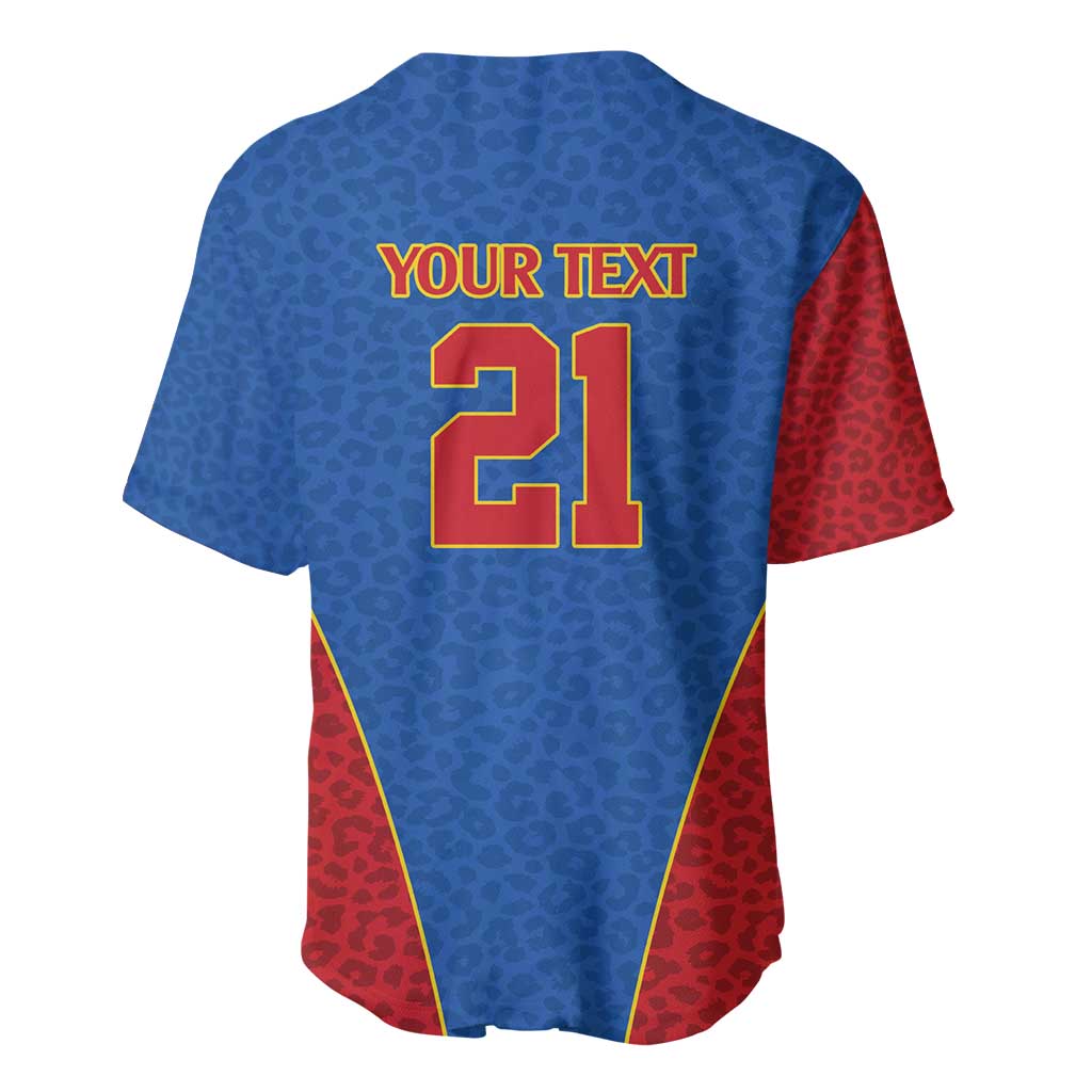 DR Congo Football Custom Baseball Jersey Blue Leopard Skin Pattern - Wonder Print Shop