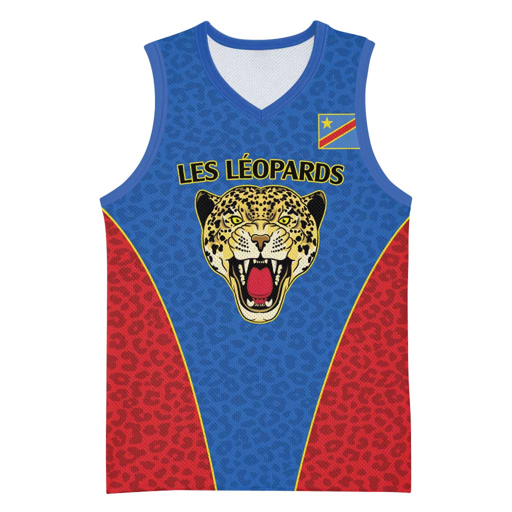 Africa DR Congo Football Custom Basketball Jersey Blue Leopard Skin Pattern