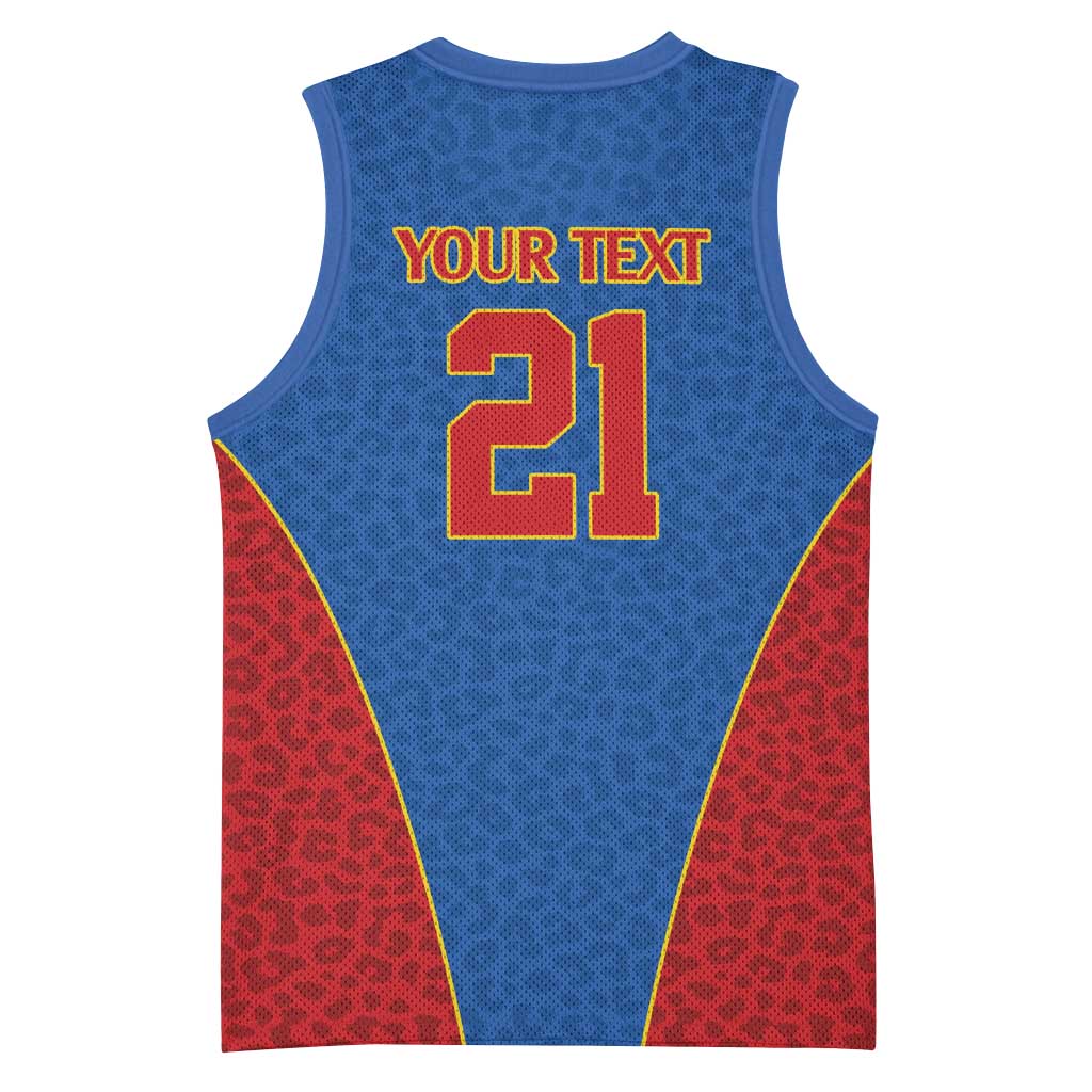 Africa DR Congo Football Custom Basketball Jersey Blue Leopard Skin Pattern
