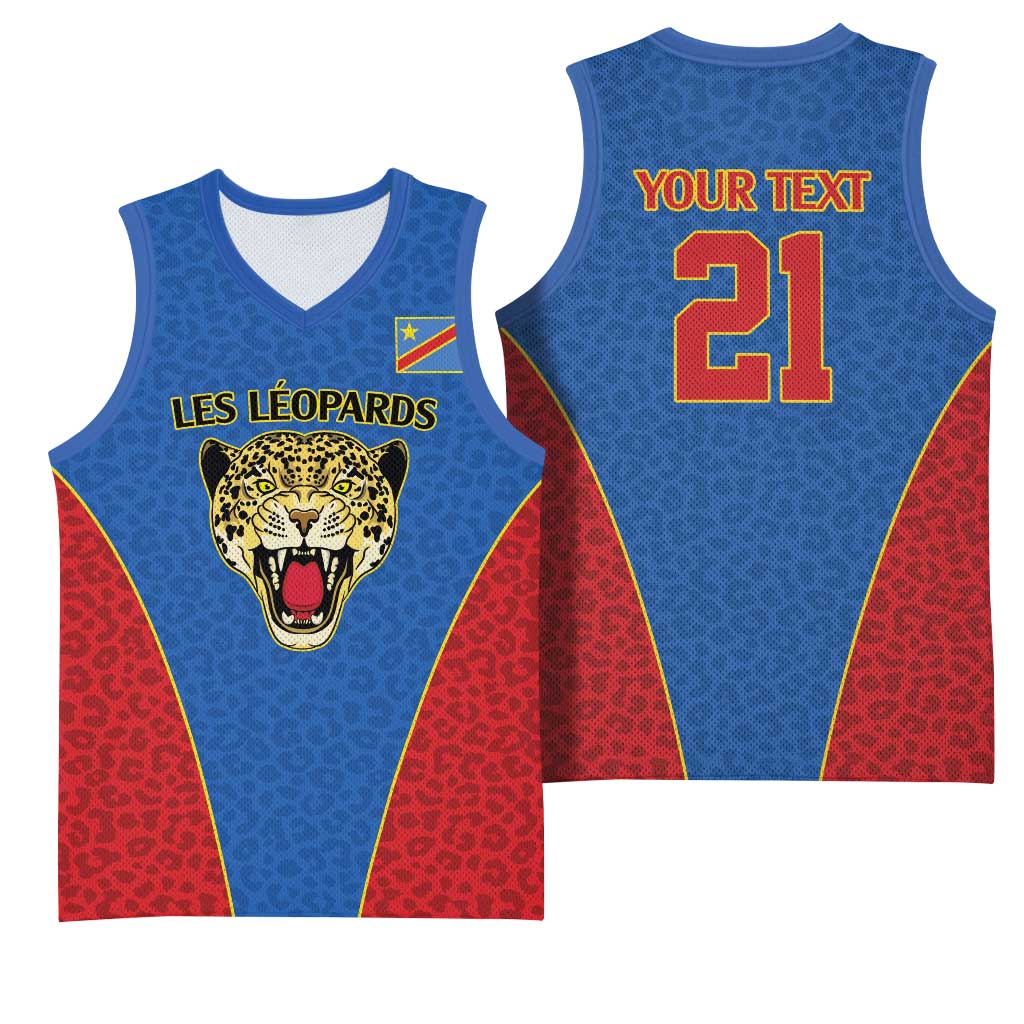 Africa DR Congo Football Custom Basketball Jersey Blue Leopard Skin Pattern