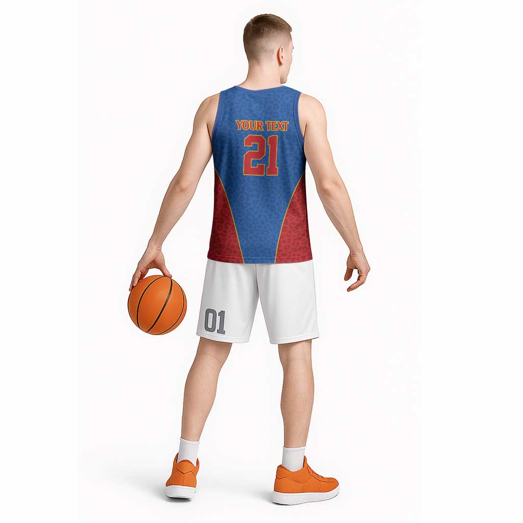 Africa DR Congo Football Custom Basketball Jersey Blue Leopard Skin Pattern