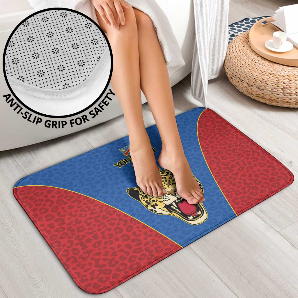 Africa DR Congo Football Custom Bathroom Set Blue Leopard Skin Pattern