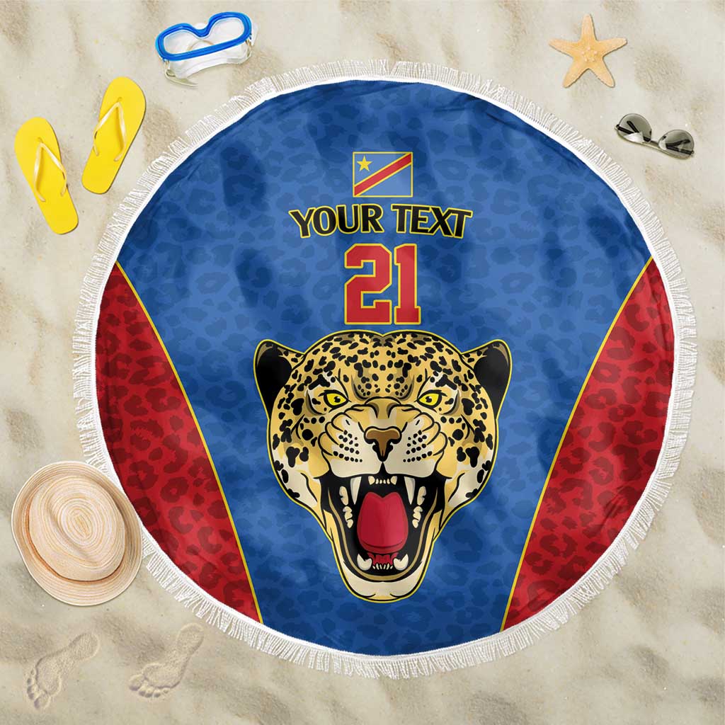 DR Congo Football Custom Beach Blanket Blue Leopard Skin Pattern - Wonder Print Shop