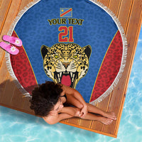DR Congo Football Custom Beach Blanket Blue Leopard Skin Pattern - Wonder Print Shop