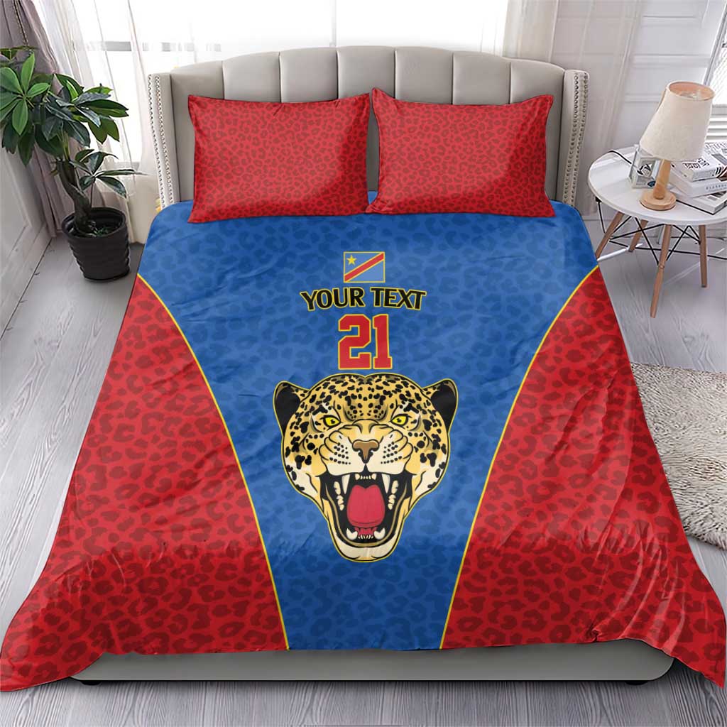 DR Congo Football Custom Bedding Set Blue Leopard Skin Pattern - Wonder Print Shop