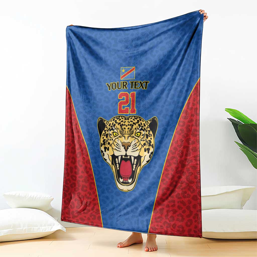 DR Congo Football Custom Blanket Blue Leopard Skin Pattern - Wonder Print Shop