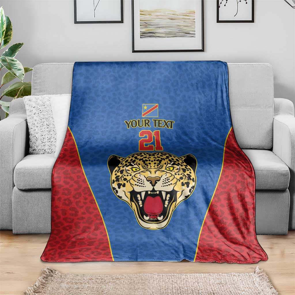 DR Congo Football Custom Blanket Blue Leopard Skin Pattern - Wonder Print Shop