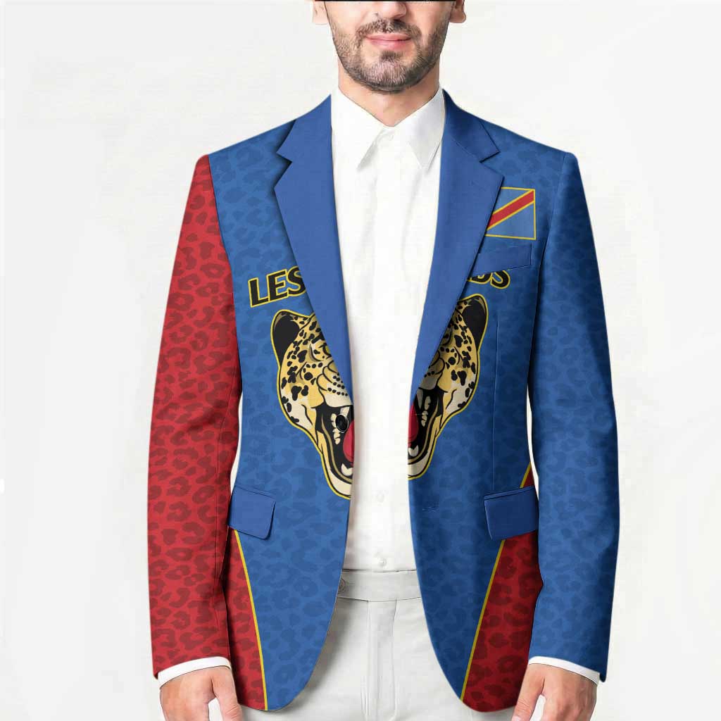 Africa DR Congo Football Custom Blazer Blue Leopard Skin Pattern
