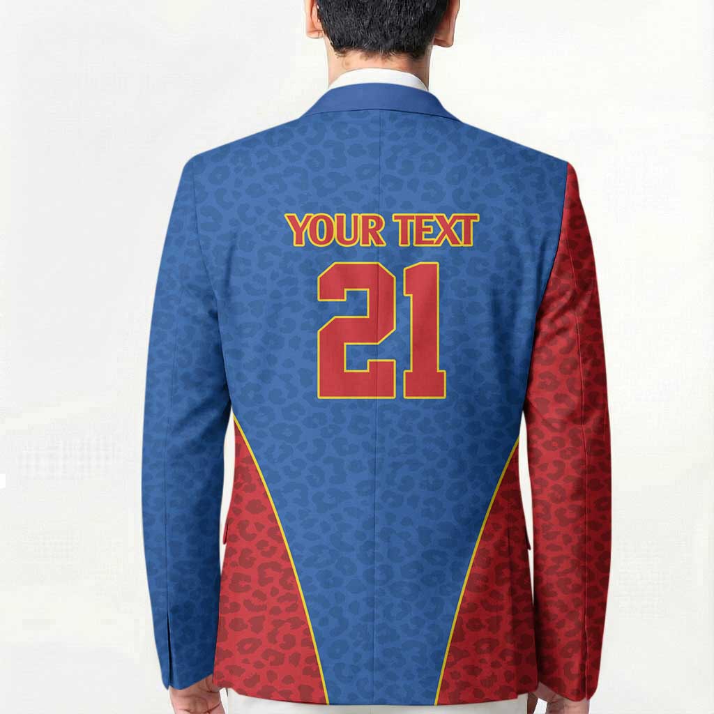 Africa DR Congo Football Custom Blazer Blue Leopard Skin Pattern