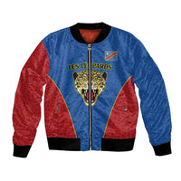 DR Congo Football Custom Bomber Jacket Blue Leopard Skin Pattern - Wonder Print Shop