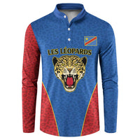 DR Congo Football Custom Button Sweatshirt Blue Leopard Skin Pattern - Wonder Print Shop