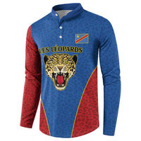 DR Congo Football Custom Button Sweatshirt Blue Leopard Skin Pattern - Wonder Print Shop
