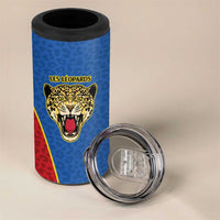 DR Congo Football Custom 4 in 1 Can Cooler Tumbler Blue Leopard Skin Pattern - Wonder Print Shop