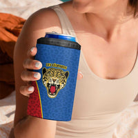 DR Congo Football Custom 4 in 1 Can Cooler Tumbler Blue Leopard Skin Pattern - Wonder Print Shop