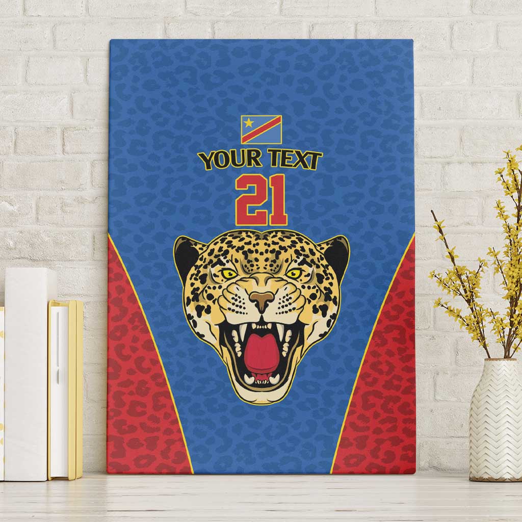 DR Congo Football Custom Canvas Wall Art Blue Leopard Skin Pattern - Wonder Print Shop